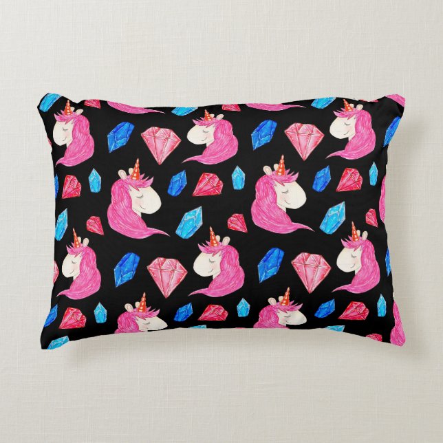 Unicorn, kristaller: magisk vattenfärg mönster. prydnadskudde (Framsidan)