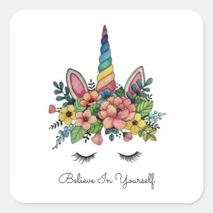 Unicorn Lash with Rainbow Horn Fyrkantigt Klistermärke