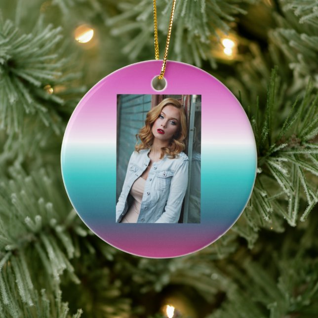 Unicorn lavender teal ombre turcoise sjöjungfru julgransprydnad keramik (Träd)