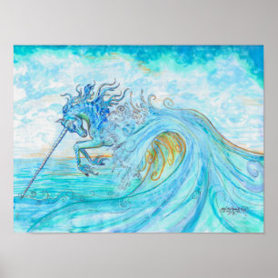 Unicorn Leaping Long Horn Vatten Poster