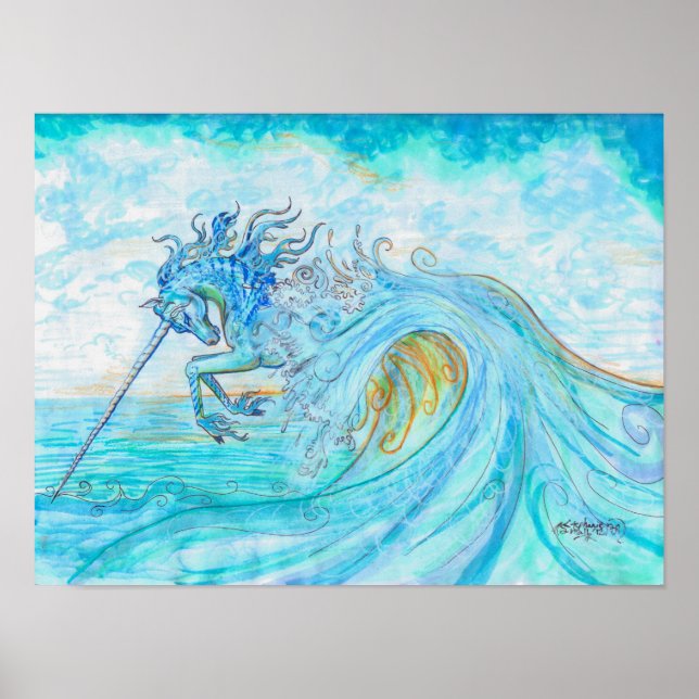 Unicorn Leaping Long Horn Vatten Poster (Framsidan)