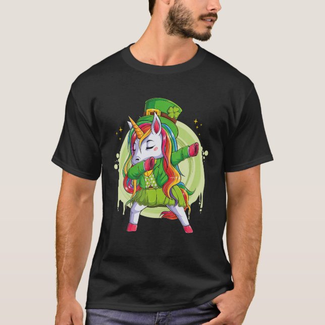 Unicorn Leprechaun Hat Costume Dabbing Dance T Shirt (Framsida)
