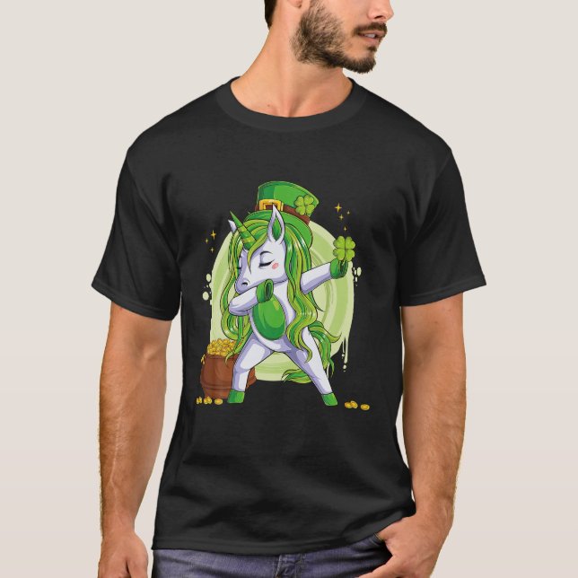 Unicorn Leprechaun Hat Costume Dabbing Holdi T Shirt (Framsida)