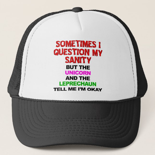Unicorn Leprechaun Sanity Funny Boll Cap Hat Truckerkeps (Framsida)