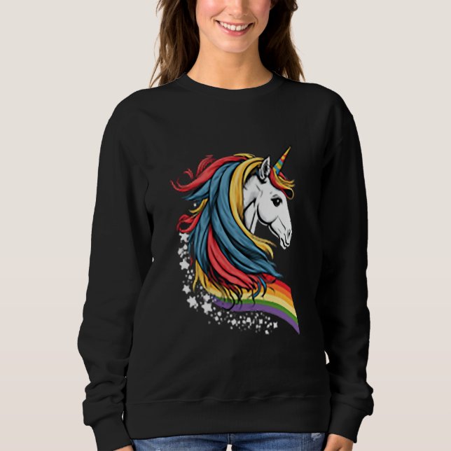Unicorn LGBTQ Pride Rainbow Horse T Shirt (Framsida)