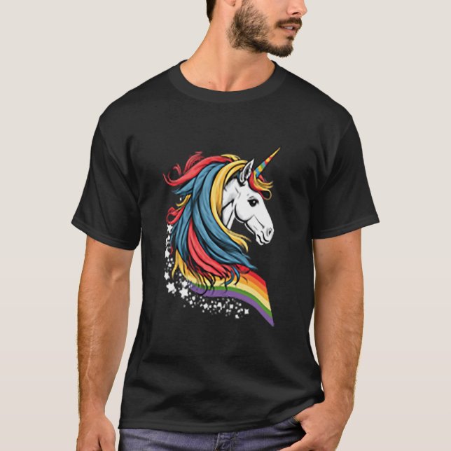 Unicorn LGBTQ Pride Rainbow Horse T Shirt (Framsida)