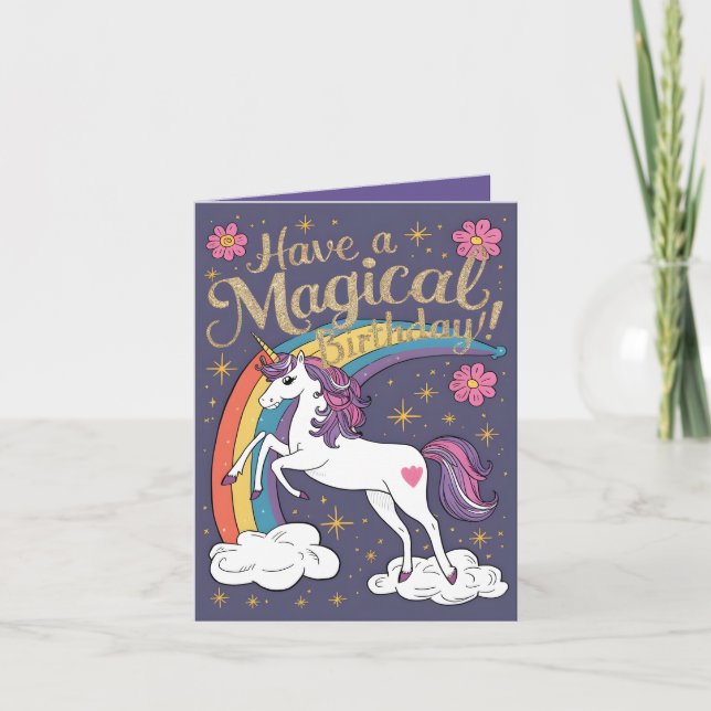Unicorn Lila Birday Card Kort (Framsida)