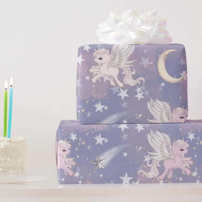 Unicorn Lila Cute Girl Whimsical Stars Presentpapper (Skapare uppladdad)