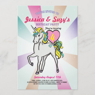 Unicorn Lila Födelsedagsfest Twillingars Girls Inb Inbjudningar