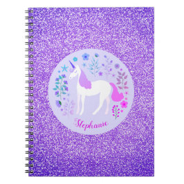 Unicorn Lila Glitter Personlig Namn Anteckningsbok