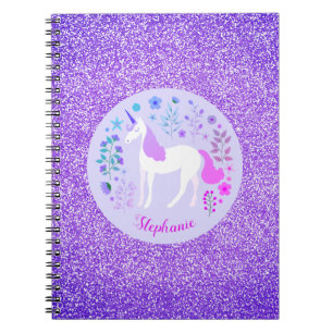 Unicorn Lila Glitter Personlig Namn Anteckningsbok