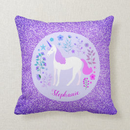 Unicorn Lila Glitter Personlig Namn Kudde