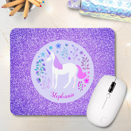 Unicorn Lila Glitter Personlig Namn Musmatta