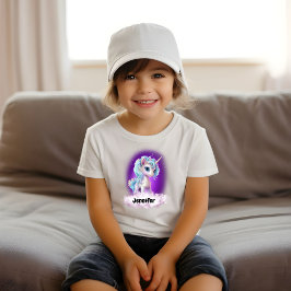 Unicorn Lila himlar, moln, stjärnor och namn T Shirt
