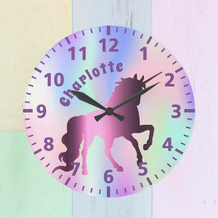 Unicorn lila holography namn stor klocka