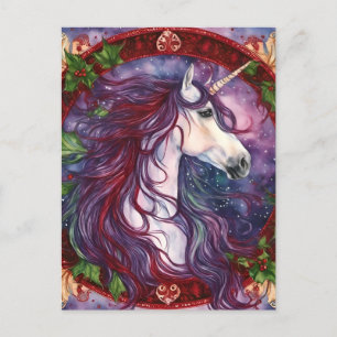 Unicorn Lila Mane jul Vykort