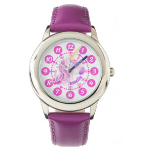 Unicorn lila rosa art-barn, lätta att läsa klockan armbandsur