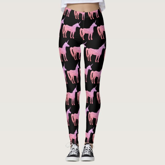 Unicorn lila rosa  glitter Sparkles mönster Leggings (Framsida)
