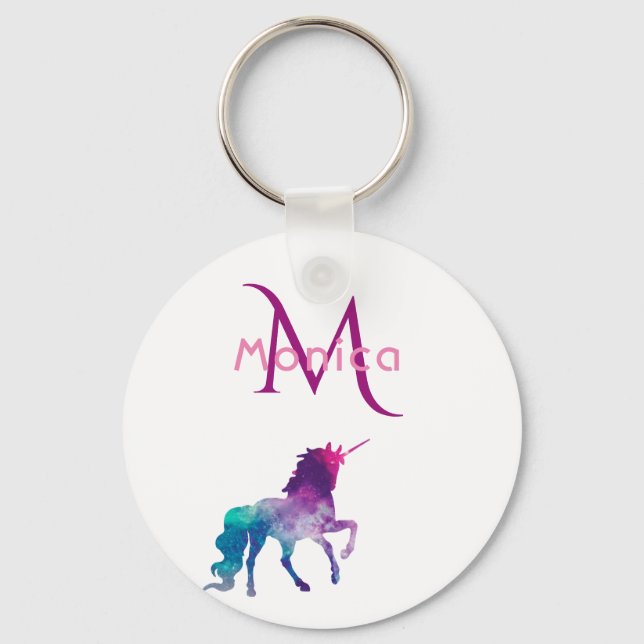 Unicorn lila rosa white monogramme nyckelring (Framsida)