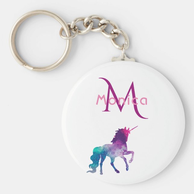 Unicorn lila rosa white monogramme nyckelring (Framsidan)