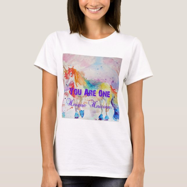 Unicorn Lila Watercolor Womens T Shirt (Framsida)