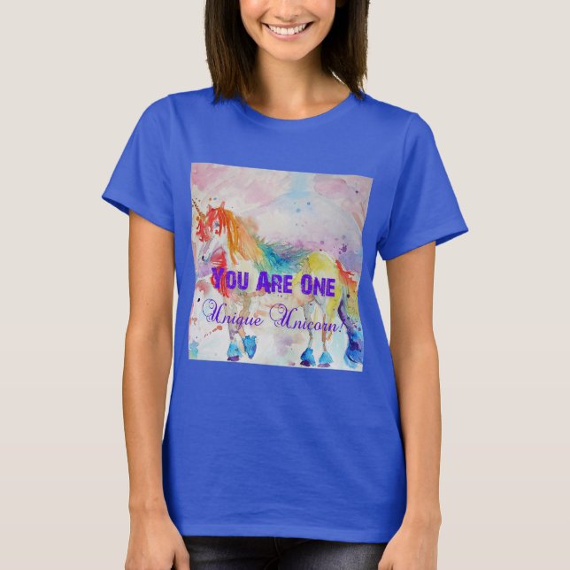 Unicorn Lila Watercolor Womens T Shirt (Framsida)