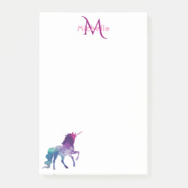 Unicorn lila white monogramme post-it block