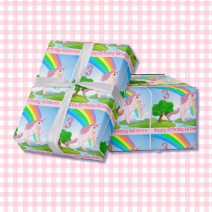 Unicorn Little Girl's Birthday Age & Namn Gift Presentpapper