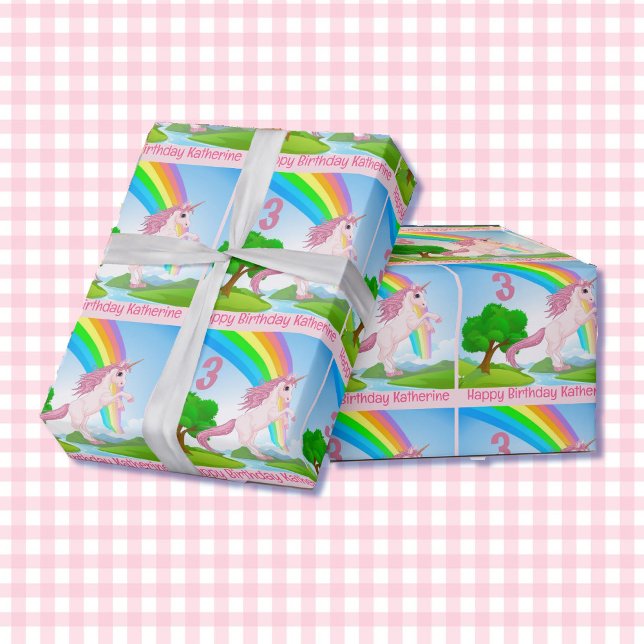 Unicorn Little Girl's Birthday Age & Namn Gift Presentpapper (Skapare uppladdad)