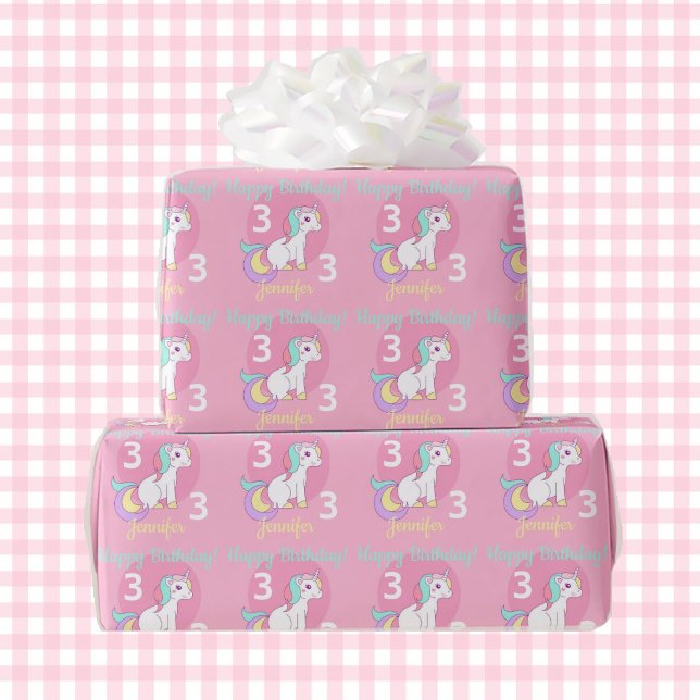 Unicorn Little Girl's Birthday Rosa Gift Presentpapper (Skapare uppladdad)