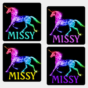 Unicorn Little Girl's Järn på etiketter NAMN