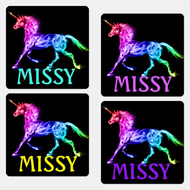Unicorn Little Girl's Järn på etiketter NAMN (Grupp)