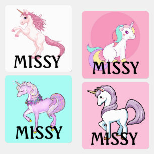 Unicorn Little Girl's Järn på etiketter NAMN