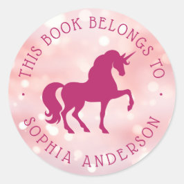 Unicorn ljus rosa bokeh bibliotek bok runt klistermärke