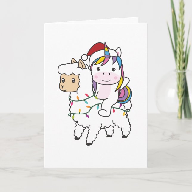 Unicorn Llama jul Snö Winter Animals Kort (Framsida)