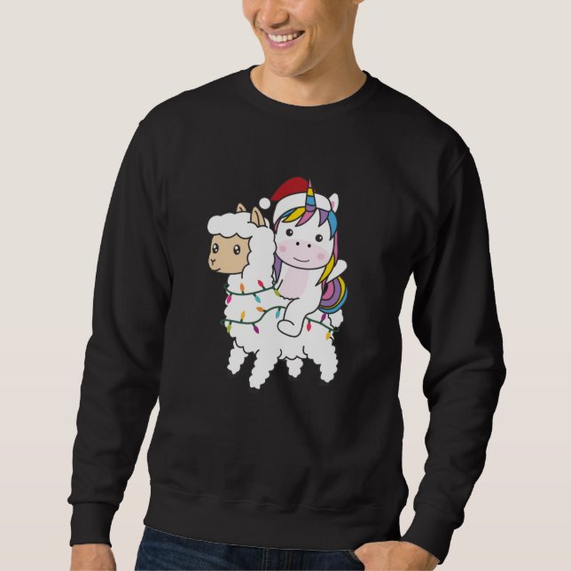 Unicorn Llama jul Snö Winter Animals Lång Ärmad Tröja (Framsida)