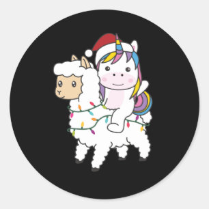 Unicorn Llama jul Snö Winter Animals Runt Klistermärke