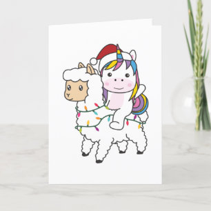 Unicorn Llama jul Snö Winter Animals Vuxen Helgkort