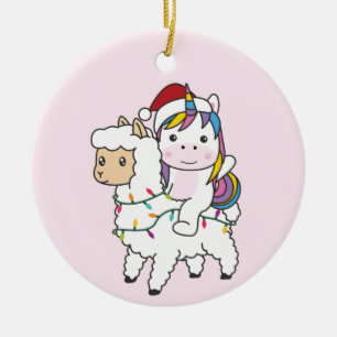 Unicorn Llama jul Snö Winter Animals Vuxen Julgransprydnad Keramik