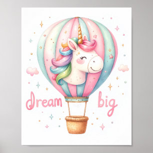 Unicorn Luftballong Nursery Art Poster