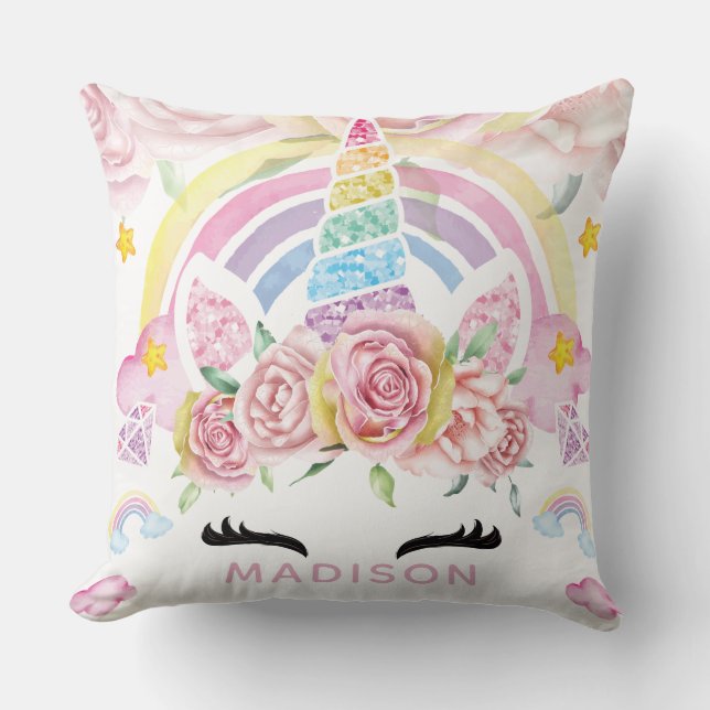 Unicorn Luxury Glitter Rainbow Kudde (Framsida)