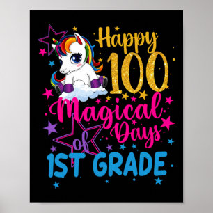 Unicorn Lycklig 100 Magiska dagar 1:a Klass Poster