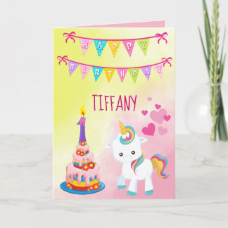 Unicorn Lycklig 1st Birthday Girl Kort