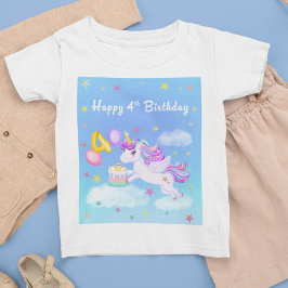 Unicorn lycklig 4e födelsedagen med födelsedagskum t shirt