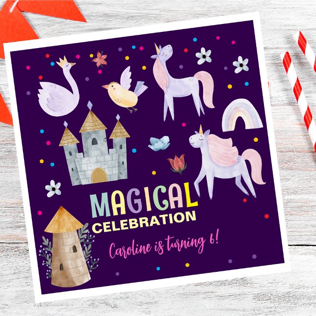 Unicorn magi firande-födelsebarn pappersservett (Skapare uppladdad)