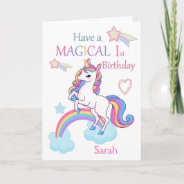 Unicorn Magic 1st Birthday Rosa Kort