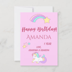 Unicorn Magic 1st födelsedagsflicka rosa 1 år Kort