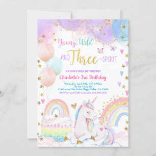Unicorn Magic 3rd Birthday Party Pastel Rainbow Inbjudningar