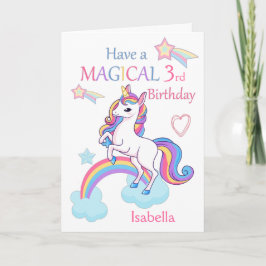 Unicorn Magic 3rd Birthday Rosa Kort