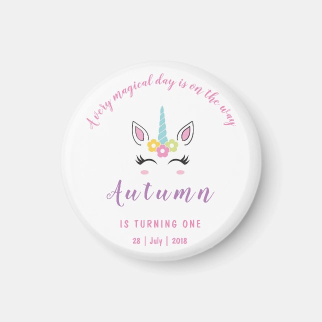 Unicorn Magic Birthday Magnet (Framsidan)